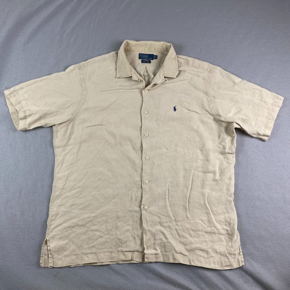 Vintage Polo Ralph Lauren Mens Caldwell Shirt XL Loop Collar Camp Linen